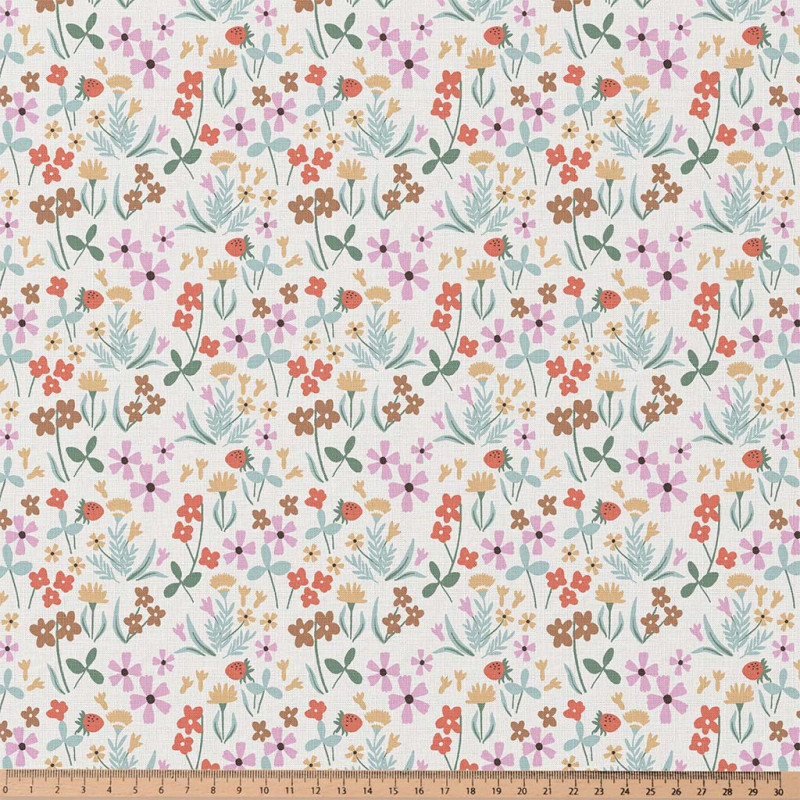 Algodón estampado MATHILDE Crudo / Rojo